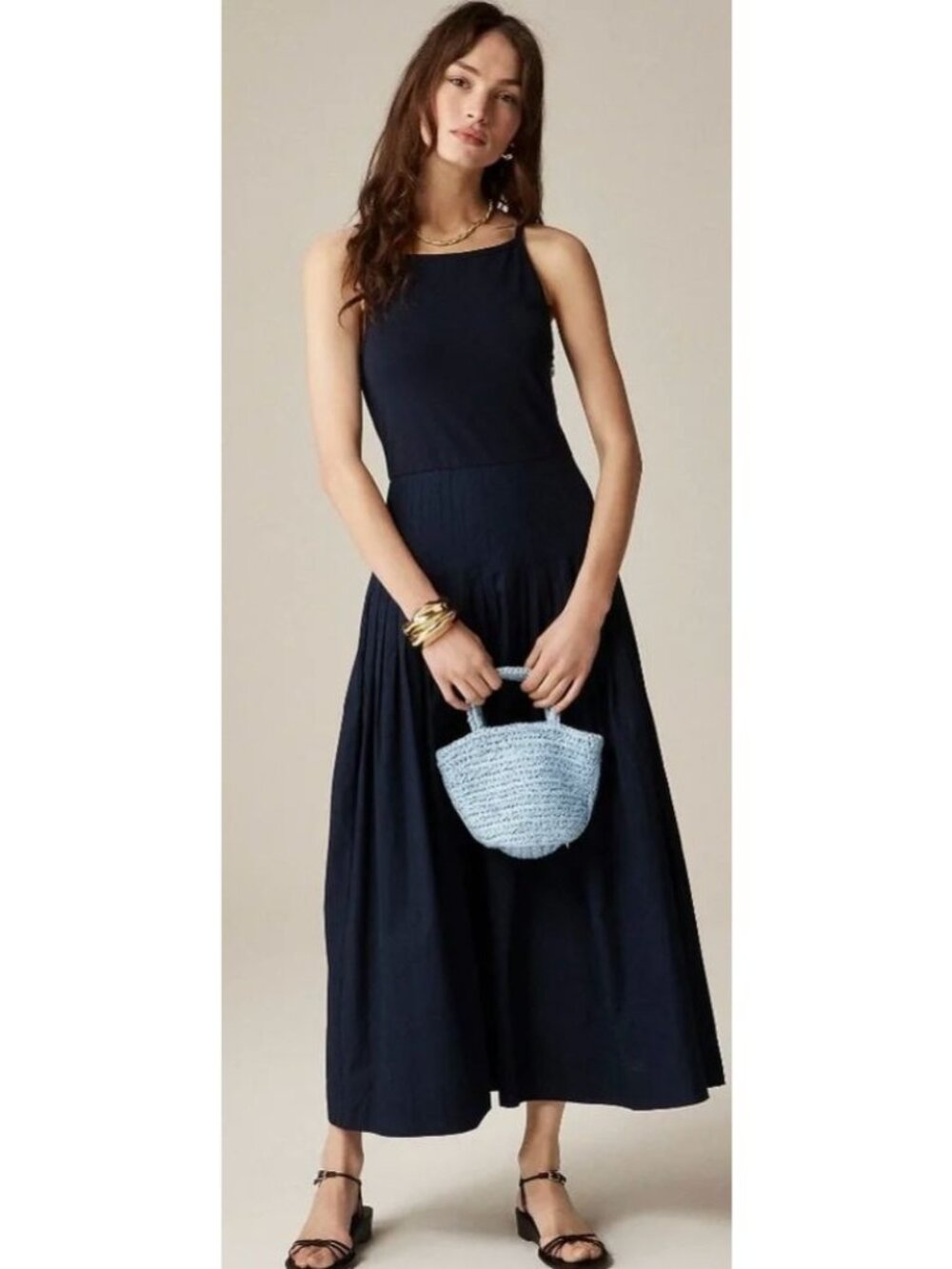 NWT J. Crew Pintuck Mixy Midi Dress in Navy Blue-sz XL